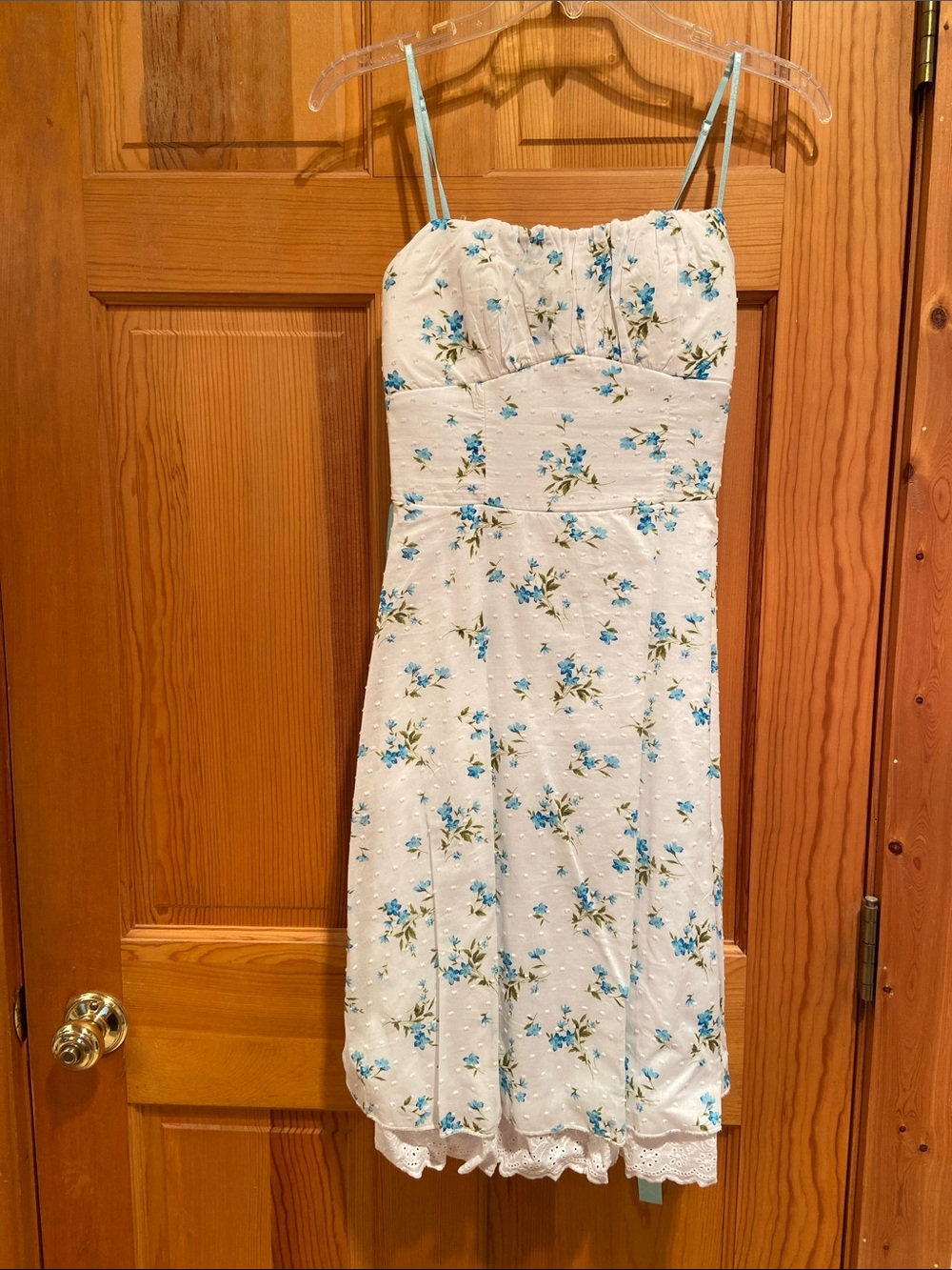 Ruby Rox White Midi Dress with Blue Floral Print